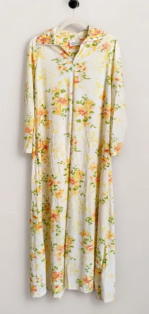 Vintage 70s JCPenney Yellow Floral Maxi Robe Housecoat Small thumbnail 1