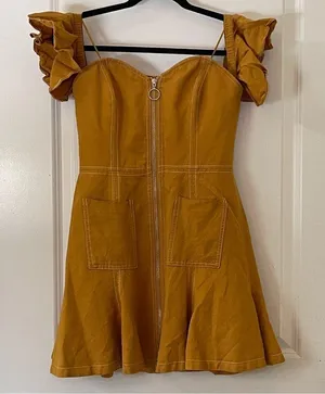 C/Meo Collective Festival Off The Shoulder Linen Dress - Mini - Yellow - Women M thumbnail 1
