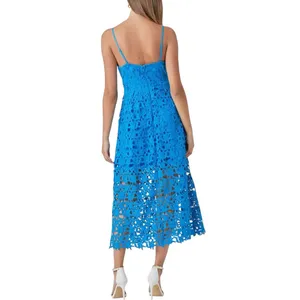 Endless Rose Lace Blue Sleeveless Cami Midi Dress SMALL in Ocean Blue thumbnail 2