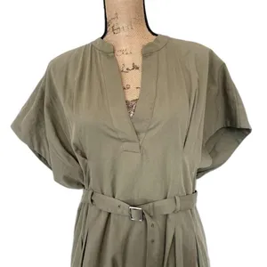 Zara‎ ZW Collection Belted Mini Dress Structured Khaki Green Utility Safari XL thumbnail 2