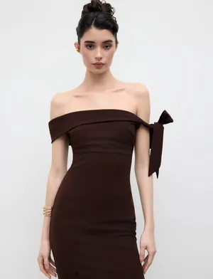 Cider Off Shoulder Asymmetrical Bowknot Mermaid Maxi Dress thumbnail 2