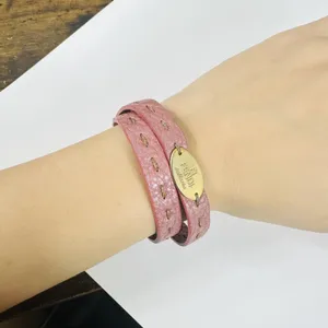 Fendi Pink Leather Selleria Wrap Bracelet 7in Gold Tone Logo Snap Designer thumbnail 8
