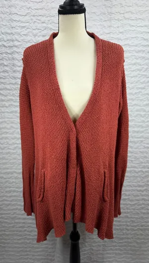Free People Terracotta Rust Orange Popcorn Knit Open Front Cardigan Sweater XS thumbnail 1