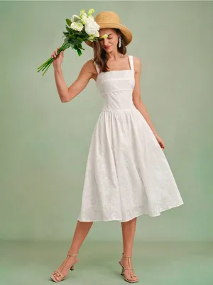 Rihoas White Square Neck Slip Midi Dress Size M thumbnail 3