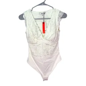 NWT Popilush Lace Bodysuit‎ White Deep V Thong Shapewear Tummy Control Small thumbnail 4