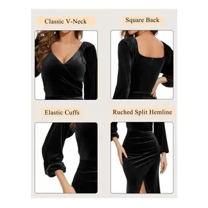NEW Long Sleeve Ruched Velvet Wrap Cocktail Maxi Dress XL 12/14 thumbnail 6