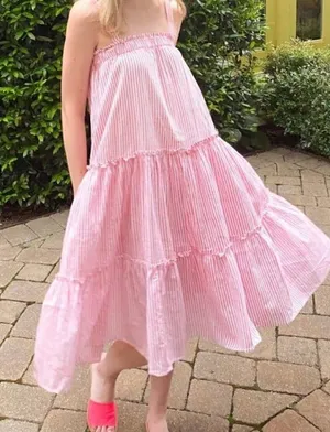 Grace Holiday Pink and White Stripe Tiered Dress NWT Sz. XS thumbnail 1