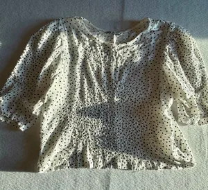 Zara Polka Dot Smocked Puff Sleeve Crinkle Crop Top thumbnail 1