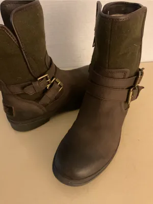 UGG women Brown Leather biker motorcycle Boots with Buckle Detail US 6 thumbnail 3