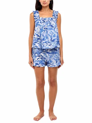 GAP 2 Pc Pajama Set Sz Medium Blue Floral 100% Cotton Ruffle Sleep Shorts Lounge thumbnail 13