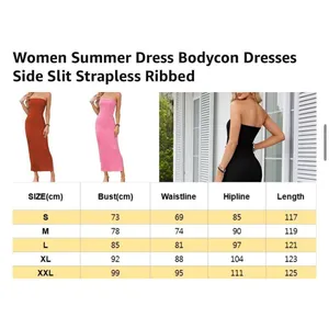 PRETTYGARDEN NEW Lined Bodycon Side Slit Strapless Ribbed Maxi Dress M thumbnail 3