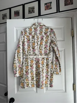 Floral Belted Mini Dress - White with Pink & Orange Flowers thumbnail 2