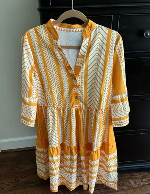 Orange and White patterned sundress Size M thumbnail 1
