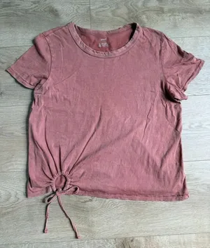 AERIE Cropped Keyhole Top short sleeve Burnt Orange/Rust distressed size M thumbnail 1