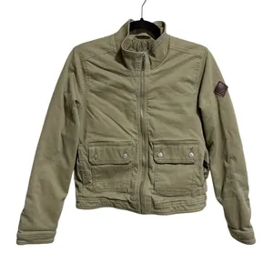Hollister Quilted Bomber Jacket Khaki Utility Pockets Zip Front‎ Women's Small thumbnail 2