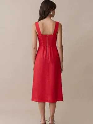 Few Moda Cassia Linen Midi Dress in Red size 8 $173 thumbnail 4