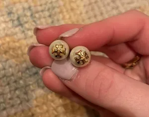 Tory Burch Swarovski Crystal Pearl Logo Stud Earrings thumbnail 6