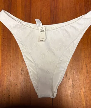 aerie White Textured Shell High-Cut Bikini Bottoms Lined XL thumbnail 1