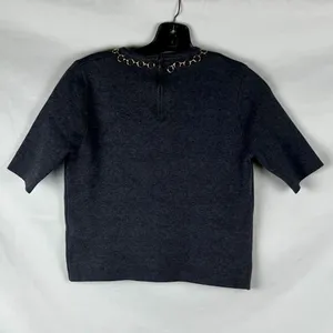 Zara Knit Short Sleeve Gold Chain Sweater Small thumbnail 2