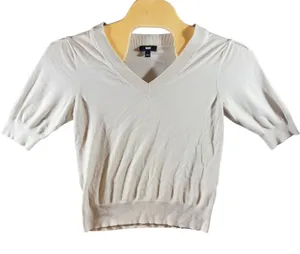418 | DKNY‎ Womens Medium V-Neck Short Sleeve Knit Sweater Top Cream thumbnail 1