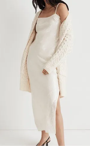 Madewell x Aimee Song Alabaster Sequin Slip Maxi Dress – Elegant Party Gown thumbnail 1