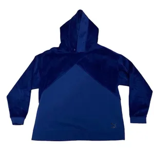 Puma Dark Blue Color Block Velour Velvet Oversized Hoodie Sweatshirt L Athletic thumbnail 3