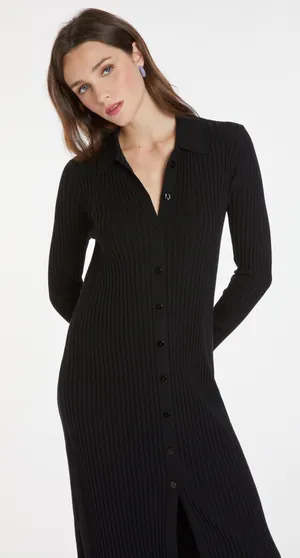 Open Edit Ribbed Button-Down Midi Dress thumbnail 1
