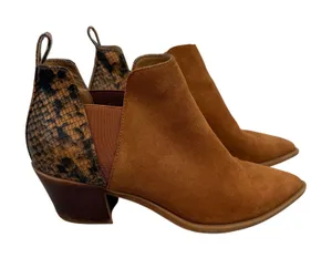 Dolce Vita Womens 9.5 Suede Snakeskin Pointed Toe Ankle Boots Cognac‎ Brown thumbnail 1