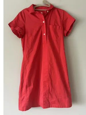 J. Crew Collared Red Coral Popover Button Shirt Dress Size XS Career Preppy thumbnail 1