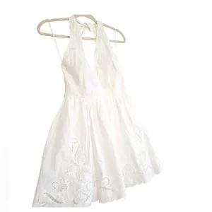 Zara NWT Cotton Eyelet Embroidered V-Neck Mini Halter Dress Lined Size M thumbnail 7
