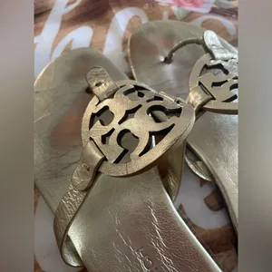 Tory Burch Gold Miller Sandals with Signature Medallion thumbnail 4