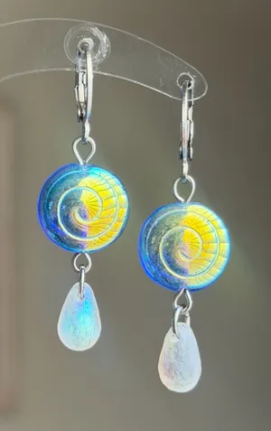 Handmade quality Czech glass beads snail shell & teardrops dangle earrings 🌀 thumbnail 1