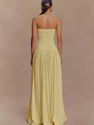MESHKI maureenCotton Shirring Maxi Dress - Lemon, M thumbnail 2