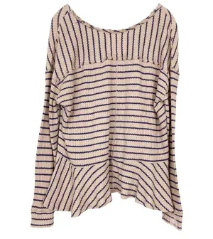 Free People We The Free Tan Striped Raw Hem Ruffle Hem Shirt Sz L thumbnail 4
