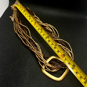 Vintage Gold Brown Tone Multi Strand Glass Bead Boho Necklace thumbnail 4