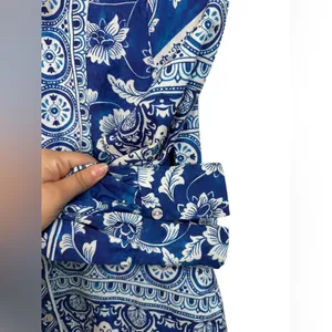 Anthropologie printed‎ v-neck buttonfront shirtdress blue white size XS NEW thumbnail 4