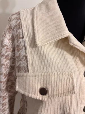 Mystree Corduroy Jacket S Cream Herringbone Mixed Media Utility Shacket fall thumbnail 4