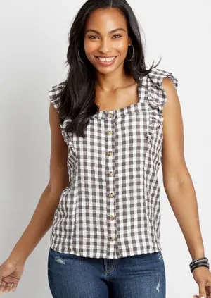 Maurice’s square neck‎ gingham ruffle tank size small thumbnail 1