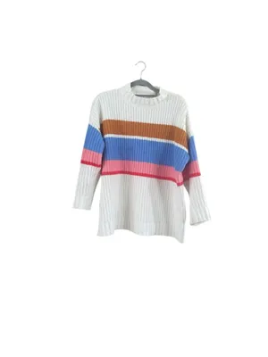 Women's Arizona Jean Co White Multicolor Striped Crew Neck Sweater M thumbnail 9