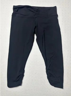 Lululemon Black Capri Leggings Size 10 – Ruched Hem & Fold Over Waistband thumbnail 1