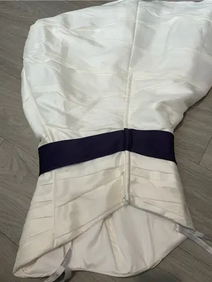 Alfred Angelo Ivory Strapless Dress with Dark Navy Sash Bow thumbnail 3