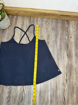 Roxy Womens Navy Blue Ribbed Crisscross Casual Cami Spaghetti Tank Top Small thumbnail 6