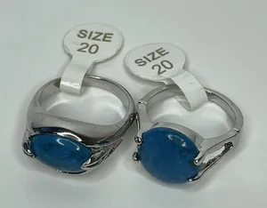 Size 20 Cocktail Ring Silver Tone Turquoise Teal Colored‎ Faux Stone Boho thumbnail 1
