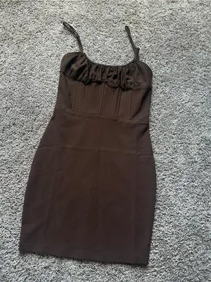 Tic Toc Ruched Bust Brown Mini Dress with Adjustable Straps thumbnail 2
