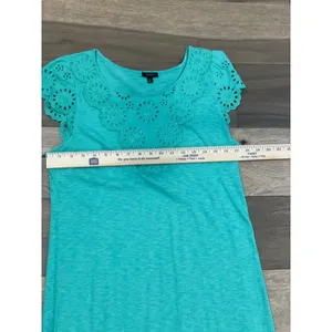 Talbots Cotton Embroidered Boho Dress Size M Light Soft Green thumbnail 4