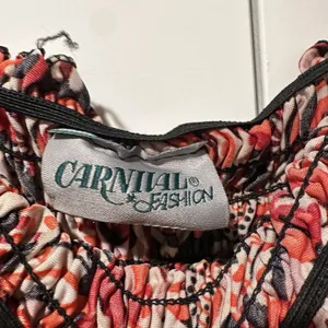 Carnival Fashion Womens Strapless Smocked Midi Dress Orange Black Floral Large thumbnail 4