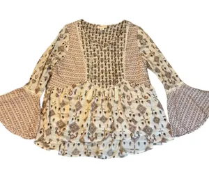 Style & Co. Boho Mixed Print Peasant Top - Petite Large - Bell Sleeves & Tassels thumbnail 1