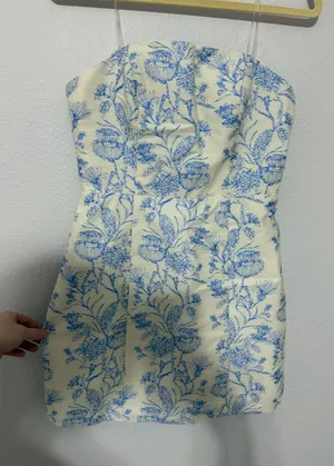 Strapless Blue Floral Dress Size M thumbnail 1