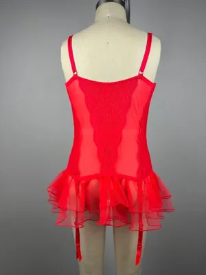 Victoria's Secret Red Lace Mesh Bustier Teddy 36C Y2K Ruffle thumbnail 3