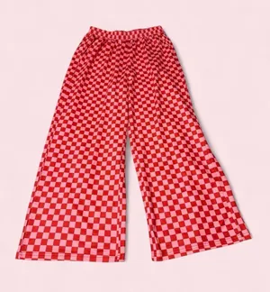 Wide Leg Checkerboard Pants in Red & Pink thumbnail 1